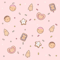 Schilderijen op glas Cute pattern with cookies on a pink background.  © Elizabeth