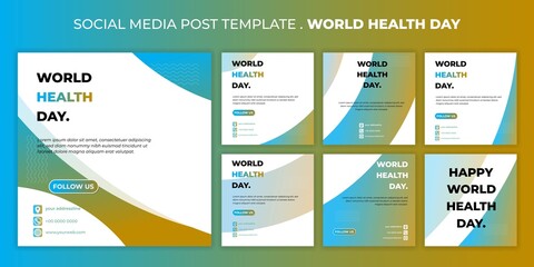 World health day design with Social media post template. set of social media post template with geometric blue and yellow design.