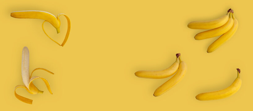 Yellow banana background pattern with copy space.