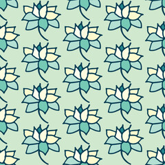 lotus flowers seamless vector pattern in blue