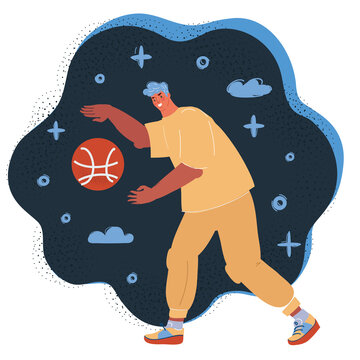 Vector Illustration Of Man Basketball Player With Ball On White Backround.