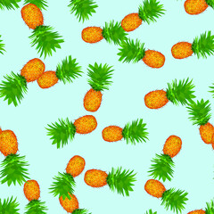 Seamless pattern of juicy and beautiful pineapples. Exotic vector illustration.