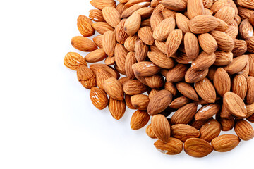 Almond. Pile Almond on white background. Heap of almond isolated on white.