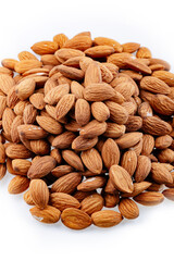 Almond. Pile Almond on white background. Heap of almond isolated on white. Almond Nuts Isolated On White Background Close Up.