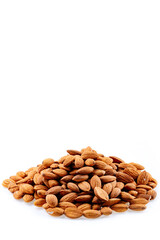 Almond. Pile Almond on white background. Heap of almond isolated on white. Almond Nuts Isolated On White Background Close Up.