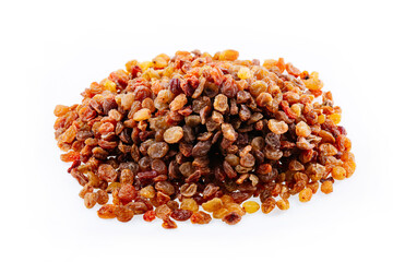 Raisins malayar. Close up of heap of raisins. Raisin isolated over white