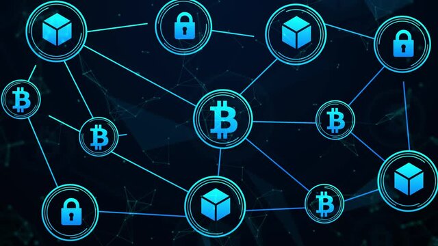 Bitcoin and Blockchain Security Concept 4K Backdrop Animation. Modern bitcoin concept backdrop