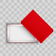 The form of an open box for footwear with a cover. A box for footwear with a cover. Mock up rectangular paper container. Isolated on transparent background. Vector