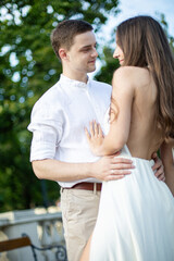 Young white couple in park