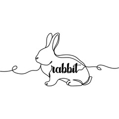Continuous one line drawing of rabbit. Minimal style. Perfect for cards, party invitations, posters, stickers, clothing. Animal concept