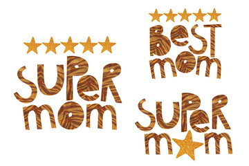 Super mom quotes. Mother's day sublimation. Super mom pack with tiger skin print on white background
