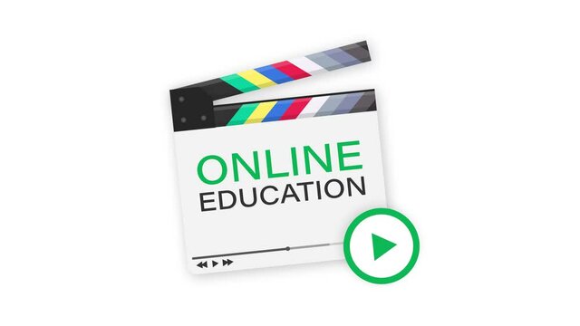 Online education Icon, flat design style with red play button. Motion graphics.