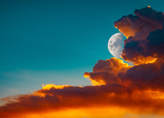 Aerial view of the Moon at sunset 