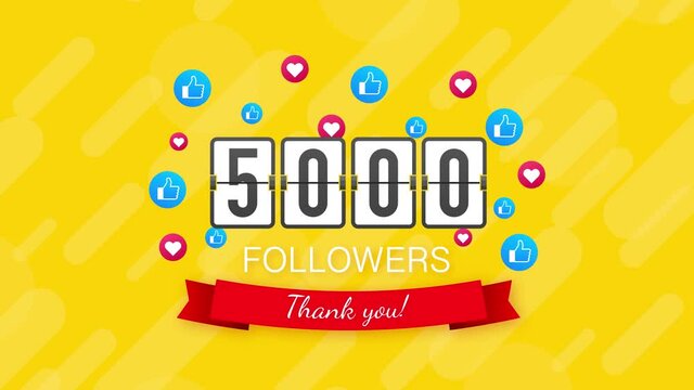 5k followers, Thank You, social sites post. Thank you followers congratulation card. Motion graphics.