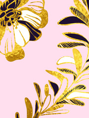 Luxury lotus vector background with gold metal ornament. Imitation of foil texture. Ideal for banners, flyers, backgrounds, prints, invitations, fabrics. EPS10