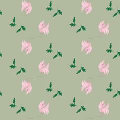 Flamingo and leaves pattern