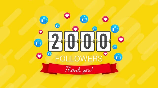 2k followers, Thank You, social sites post. Thank you followers congratulation card. Motion graphics.