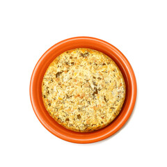 Greek moussaka isolated on white background, top view. Top view