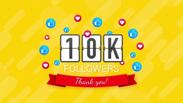 10k followers, Thank You, social sites post. Thank you followers congratulation card. Motion graphics.