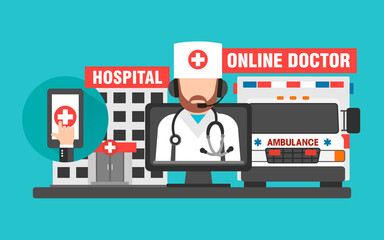 Healthcare concept design flat. Online doctor consultation.Vector illustration