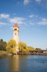 WA, Spokane, Riverfront Park, the Clock Tower by the Spokane River