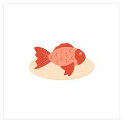 Sakura taiyaki flat icon.Seasonal waffle-fish. Sweets on plate. Spring Japanese food concept. Vector illustration