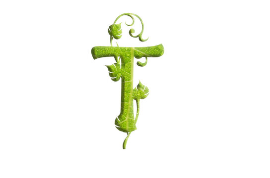 Green leaf letter , garden eco friendly alphabet, isolated design element, 3d illustration font, fresh green garden
