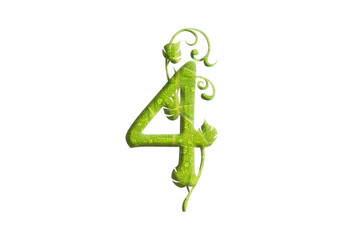 Green leaf number 4, garden eco friendly isolated design element, 3d illustration font