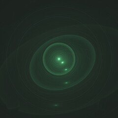 green galaxies and orbits in black space and star flares in the background
