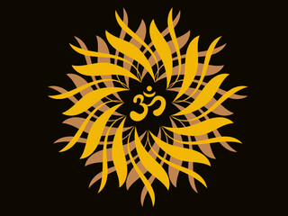 The symbol Om or the Absolute is decorated in a round pattern on a black background.