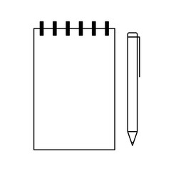 School supplies - notebook and pen thin line icon. Vector illustration isolated on white background