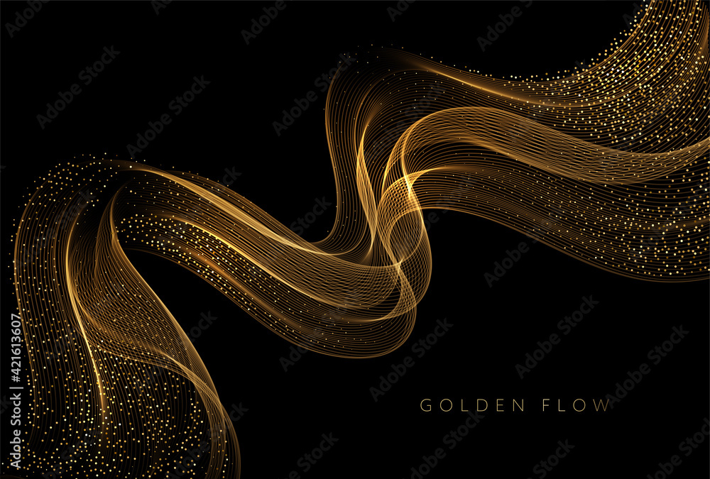 Poster abstract shiny color gold wave design element