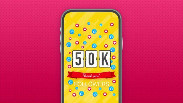 50k followers, Thank You, social sites post. Thank you followers congratulation card. Motion graphics.