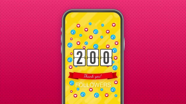 200 followers, Thank You, social sites post. Thank you followers congratulation card. Motion graphics.