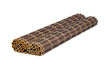 Rolled bamboo mat for food dark color isolated on the white background