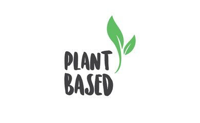 Plant based hand made text, hand drawn lettering style with leaves. Vegan and vegetarian food design concept. Veggie nutrition.
