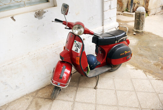 ZANZIBAR - TANZANIA,CITY TOWN, AUGUST 17, 2019:This is a scooter Vespa LML Star 200 in the parking on the city street.