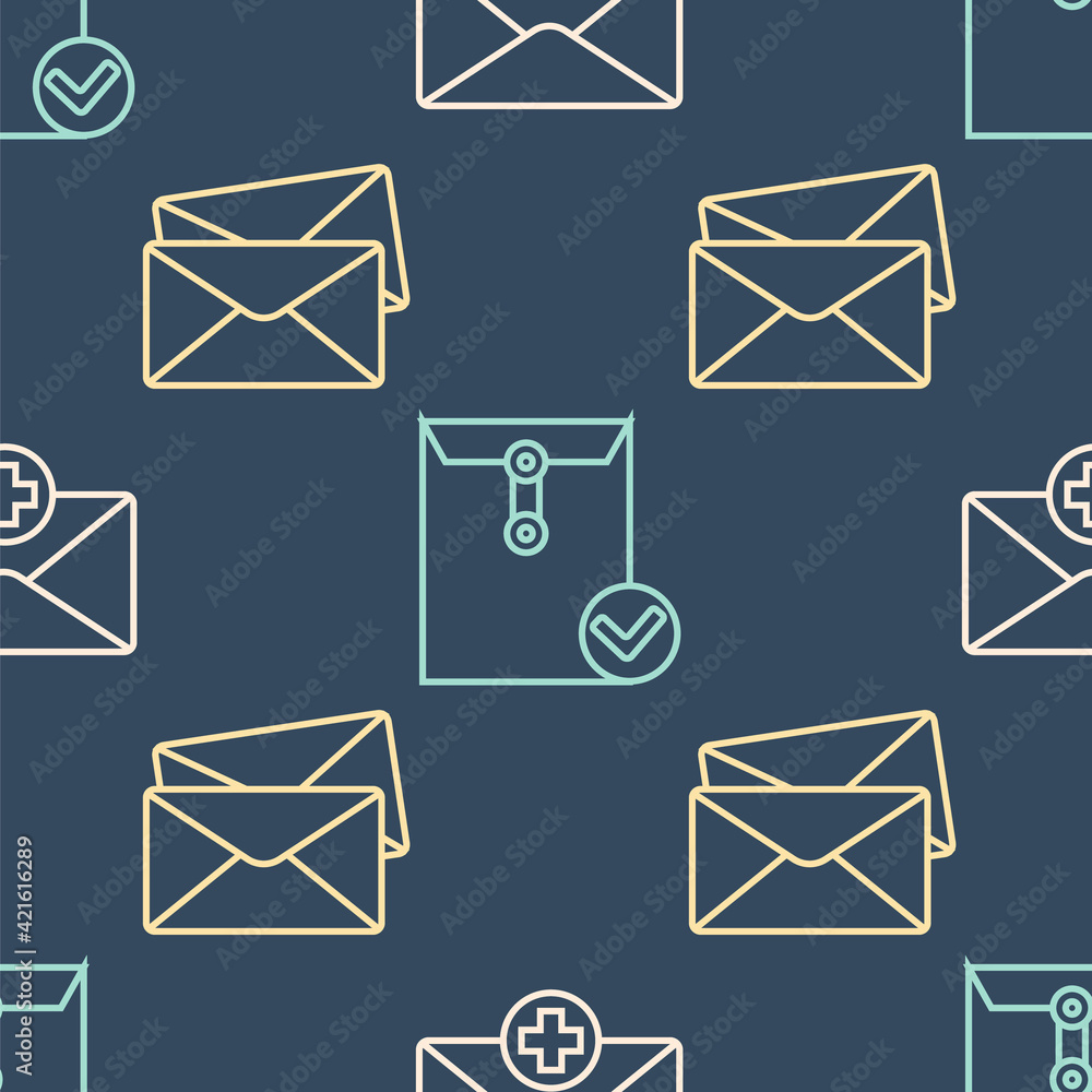 Poster set line received message concept, envelope and envelope and check mark on seamless pattern. vector