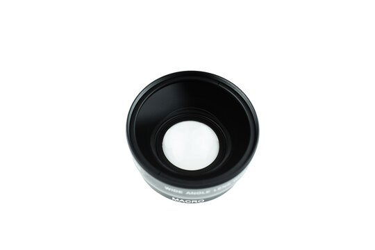 Macro lens isolated on white background. Photography camera equipment.