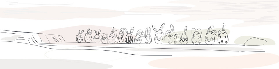 Fototapeta premium Easter eggs and rabbit vector background