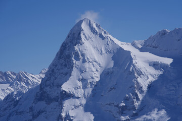 Mountain peak Eiger seen from Mürren, Lauterbrunnen, Switzerland.