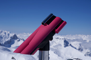 Naklejka na ściany i meble Pink telescope at Mountain Schilthorn, peak Piz Gloria, Mürren, Switzerland.