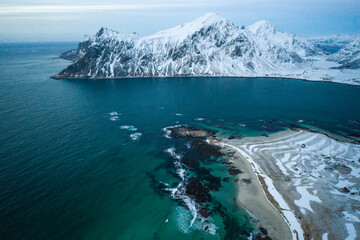Lofoten Norway Aerial Photography of Mountains and the Beach
