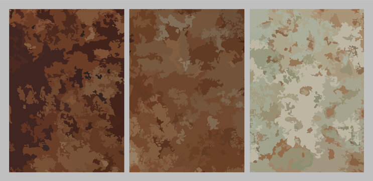 Brown military camouflage pattern texture set, EPS 10 vector. Abstract grunge backgrounds.