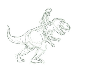 Man with dinosaur walking draw