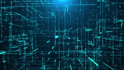 Flow of binary data, computer generated. 3d rendering of scientific technology. Modern digital backdrop