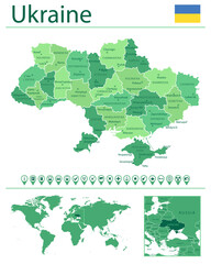 Obraz premium Ukraine detailed map and flag. Ukraine on world map.