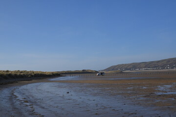 a view of ynyslas beach where the dyfi meets the see and where the cars usually park during the busy summers