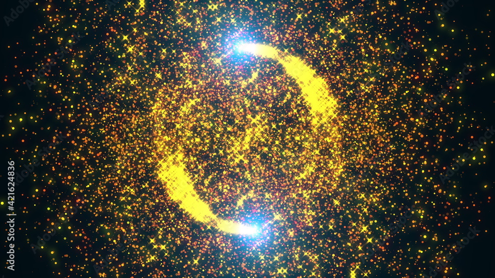 Aufkleber golden ring with stars and particles, computer generated. magical festive backdrop, 3d rendering