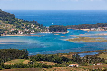 Fototapeta na wymiar Vista aérea de la ría de Villavciosa, playa de Rodiles y el Puntal